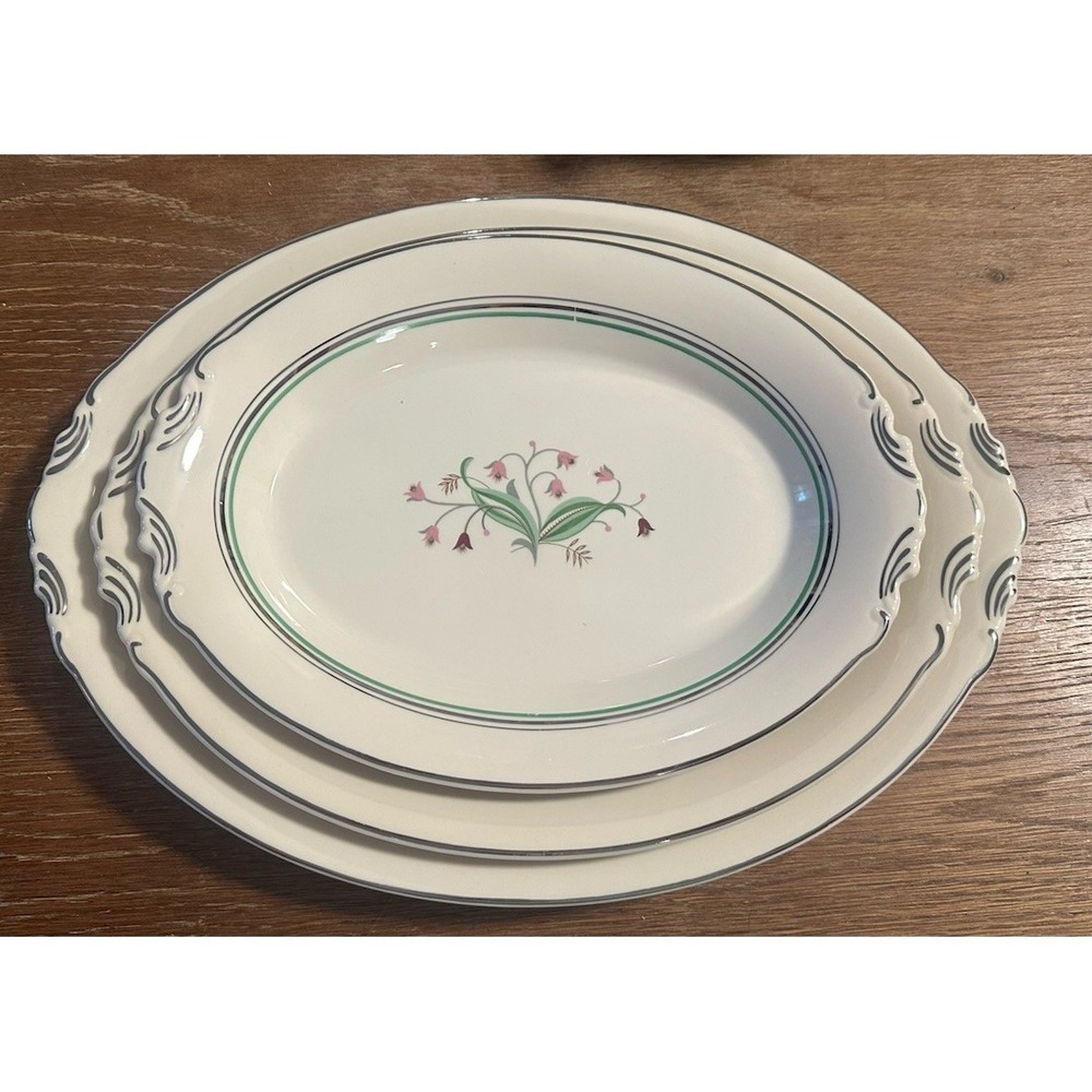 Vintage set of Old Ivory Syracuse china Oval Serving Platter Coralbel Green Trim